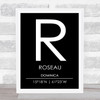 Roseau Dominica Coordinates Black and White World City Travel Print Roseau Dominica Coordinates Black and White World City Travel Print