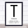 Tainan Republic Of China Coordinates Travel Print Tainan Republic Of China Coordinates Travel Print