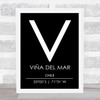 Vina Del Mar Chile Coordinates Black & White Travel Print