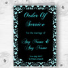 Aqua Sky Blue Black Damask & Diamond Wedding Double Sided Cover Order Of Service