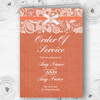 Vintage Coral Burlap & Lace Personalised Wedding Double Cover Order Of Service