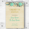 Vintage Mint Green & Gold Watercolour Wedding Double Cover Order Of Service