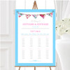 Blue Pink Bunting Shabby Chic Tea Garden Personalised Wedding Seating Table Plan