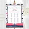 Navy Blue & Coral Pink Shabby Chic Birds Personalised Wedding Seating Table Plan