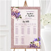 Pale Coral Pink & Lilac Watercolour Rose Personalised Wedding Seating Table Plan