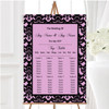 Dusky Rose Pink Black Damask & Diamond Personalised Wedding Seating Table Plan