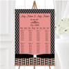 Black And Coral Pink Rose Shabby Chic Personalised Wedding Seating Table Plan