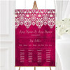 Berry Pink Old Paper & Lace Effect Personalised Wedding Seating Table Plan