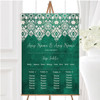 Teal Green Old Paper & Lace Effect Personalised Wedding Seating Table Plan