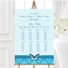 Blue Turquoise Vintage Floral Damask Butterfly Wedding Seating Table Plan