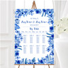 Watercolour Indigo Blue Floral Personalised Wedding Seating Table Plan
