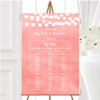 Coral Pink Lights Watercolour Personalised Wedding Seating Table Plan