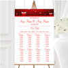 Deep Red Romantic Love Hearts Personalised Wedding Seating Table Plan
