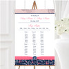 Navy Blue & Coral Pink Floral Personalised Wedding Seating Table Plan