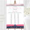 Navy Blue and Coral Pink Floral Personalised Wedding Seating Table Plan