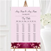 Purple Pink Heart And Flowers Personalised Wedding Seating Table Plan