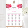 Gorgeous Pink Rose And Rings Personalised Wedding Seating Table Plan