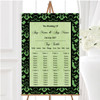 Green Black Damask & Diamond Personalised Wedding Seating Table Plan