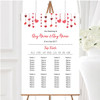 Red Watercolour Heart Drop Personalised Wedding Seating Table Plan