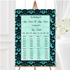 Turquoise Damask & Diamond Personalised Wedding Seating Table Plan