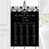 Floral Black White Damask Personalised Wedding Seating Table Plan