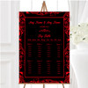 Black & Red Swirl Deco Personalised Wedding Seating Table Plan