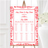 White & Red Swirl Deco Personalised Wedding Seating Table Plan