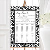 Black & White Damask Personalised Wedding Seating Table Plan