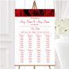 Deep Red Wet Rose Personalised Wedding Seating Table Plan