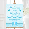 Pretty Floral Vintage Bow Diamante Aqua Sky Blue Welcome Wedding Sign