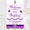 Cadbury Purple Vintage Floral Damask Butterfly Personalised Welcome Wedding Sign