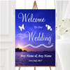 Beautiful Blue Purple Sunset Beach Personalised Any Wording Welcome Wedding Sign