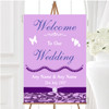 Cadbury Purple Vintage Floral Damask Diamante Personalised Welcome Wedding Sign