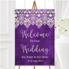 Cadbury Purple Old Paper Lace Effect Personalised Any Text Welcome Wedding Sign