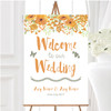 Watercolour Floral Orange Personalised Any Wording Welcome To Our Wedding Sign