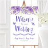 Watercolour Floral Purple Personalised Any Wording Welcome To Our Wedding Sign