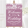Vintage Plum Purple Burlap Lace Personalised Any Wording Welcome Wedding Sign Vintage Plum Purple Burlap Lace Personalised Any Wording Welcome Wedding Sign