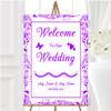 White Purple Swirl Deco Personalised Any Wording Welcome To Our Wedding Sign