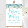 Watercolour Floral Blue Personalised Any Wording Welcome To Our Wedding Sign
