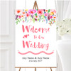 Coral Pink Watercolour Floral Personalised Any Wording Welcome Wedding Sign