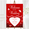 Deep Red Romantic Love Hearts Personalised Any Wording Welcome Wedding Sign