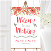 Watercolour Floral Coral Pink Personalised Any Wording Welcome Wedding Sign