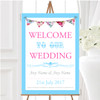 Blue Pink Bunting Shabby Chic Tea Garden Personalised Welcome Wedding Sign
