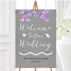 Rustic Vintage Dark Grey Purple Blossom Personalised Welcome Wedding Sign