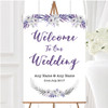 Purple Silver Subtle Floral Personalised Any Wording Welcome Wedding Sign