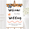Watercolour Black Orange Floral Header Personalised Welcome Wedding Sign
