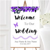 Watercolour Black Purple Floral Header Personalised Welcome Wedding Sign