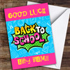 Bright Blue Pink Back To School Personalised Good Luck Card