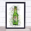 Watercolour Splatter Heineken Lager Bottle Wall Art Print