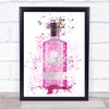Watercolour Splatter Pink Grapefruit Gin Bottle Wall Art Print